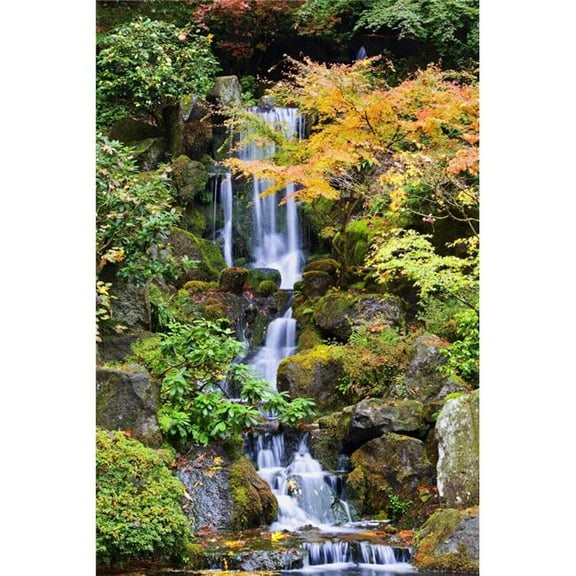 Portland Oregon United States Of America; A Waterfall In The Portland Japanese Garden In Autumn Poster Print