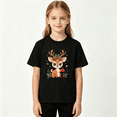 thumbnail image 2 of Christmas Reindeer Deer Girls Graphic Tee, Cute Holiday Red 100% Cotton Kids Short Sleeve T-Shirt, 2 of 5