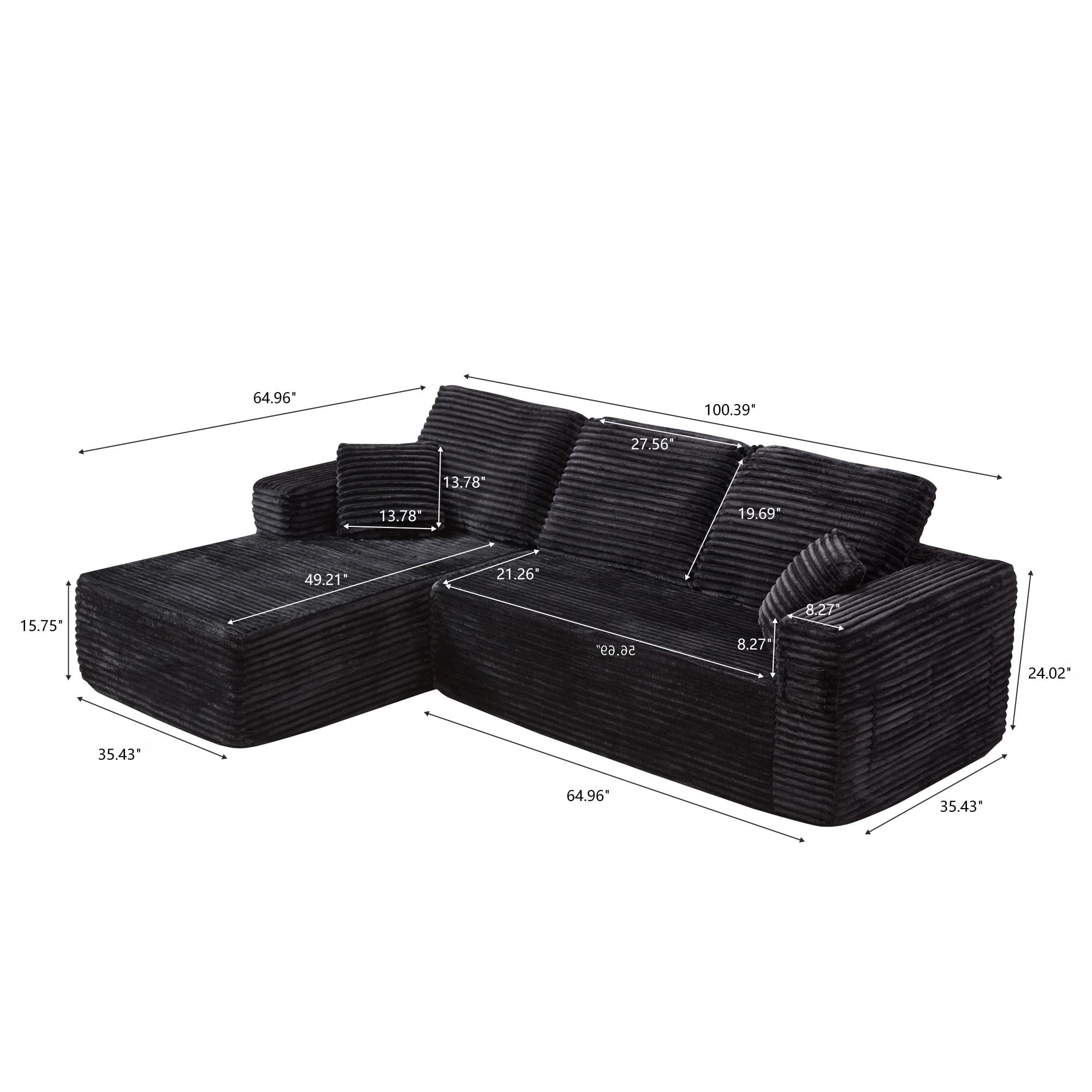 HOQBN 100.39" Cloud Sectional Couch with L-Shape Chaise,Modern Modular Sofa with Deep Seat,No Assembly Required,Compressed Packaging for Living Room Black