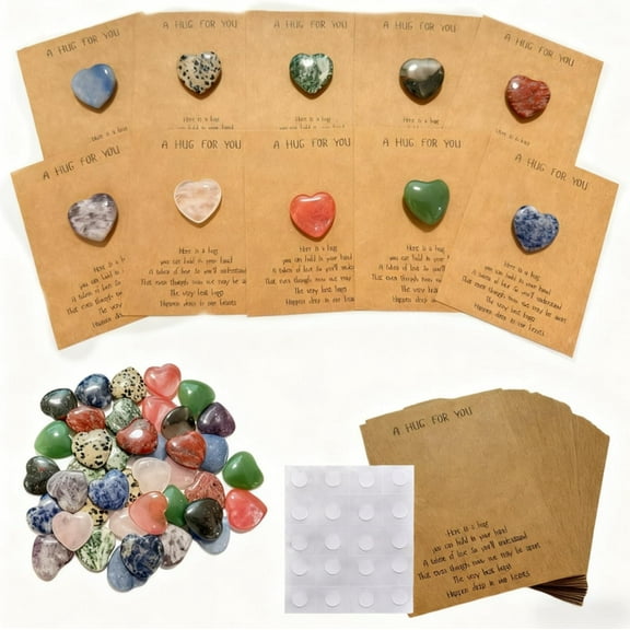 Pocket Hug Token Bulk 40 Sets, Heart-Shaped Stone Keepsake Cards, Friendship Comfort Gifts with Natural Stones for Encouragement