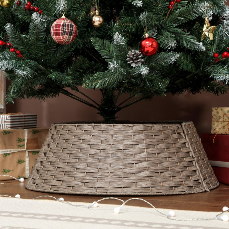Alvantor Christmas Tree Skirt , Woven Tree Collar Alternative for Holiday Home 26.8"x26.8"x8.7" Coffee