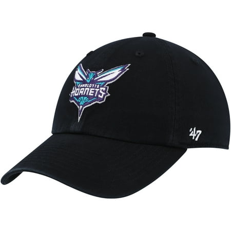 Men's '47 Black Charlotte Hornets Core Logo Clean Up Adjustable Hat