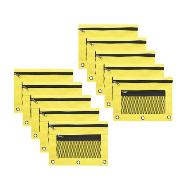 Binder Pencil Case 10PCS,Three Hole Pen Bag9.84x7.48x0.08in,Cloth File Storage with Zipper Compartment for Learning Office Organization