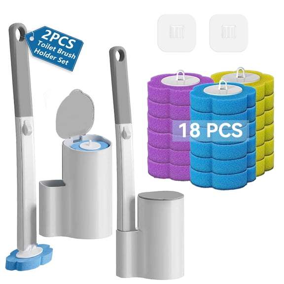 Greenpod 2 Pack Disposable Toilet Brush and Holder Set,Extended Handle with 18 Cleaner Refills Toilet Brush for Toilet Bowl Cleaners,Bathroom Cleaning, Bathtub
