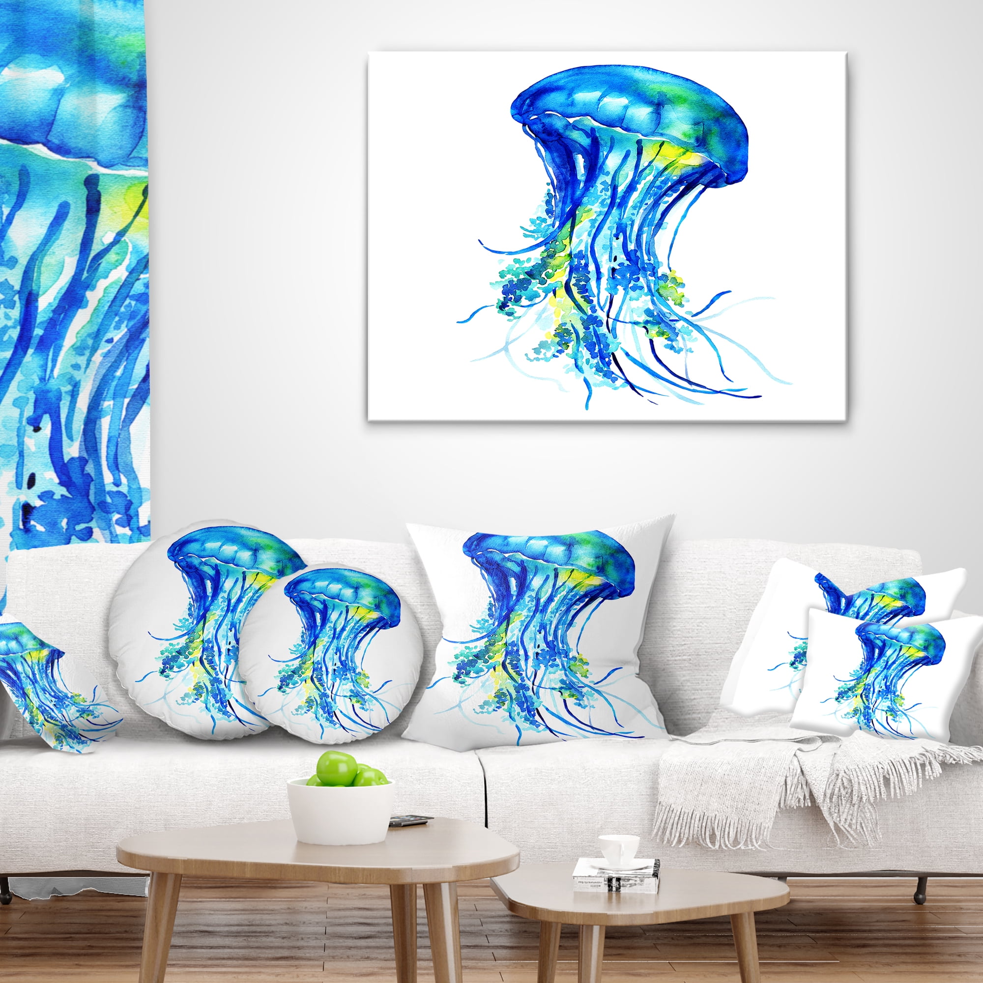 Designart Ocean Water Jellyfish - Animal Throw Pillow - 12x20