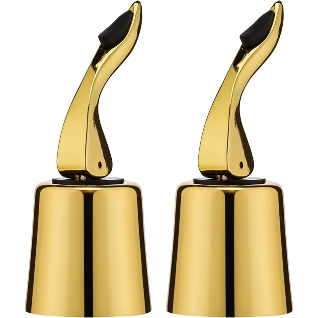 BETTFOR Wine Stoppers for Wine Bottles with Stainless Steel Vacuum Wine Bottle Stopper with Silicone Reusable Wine Corks, Leak proof Keep Fresh Suitable for Red&White Bottle (Gold, 2 Pack)