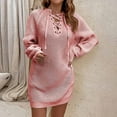 thumbnail image 6 of Rutainlusire Womens Dresses Clothes,Fashion Women Casual Solid V-Neck Long Sleeve Bandage Loose Knit Dress Autumn Blouse Pullover Tops, 6 of 9