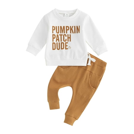 

Bagilaanoe 2Pcs Newborn Baby Girl Boy Halloween Outfits Letter Print Long Sleeve Sweatshirt Tops + Sweatpants 6M 12M 18M 24M Infant Long Pants Set