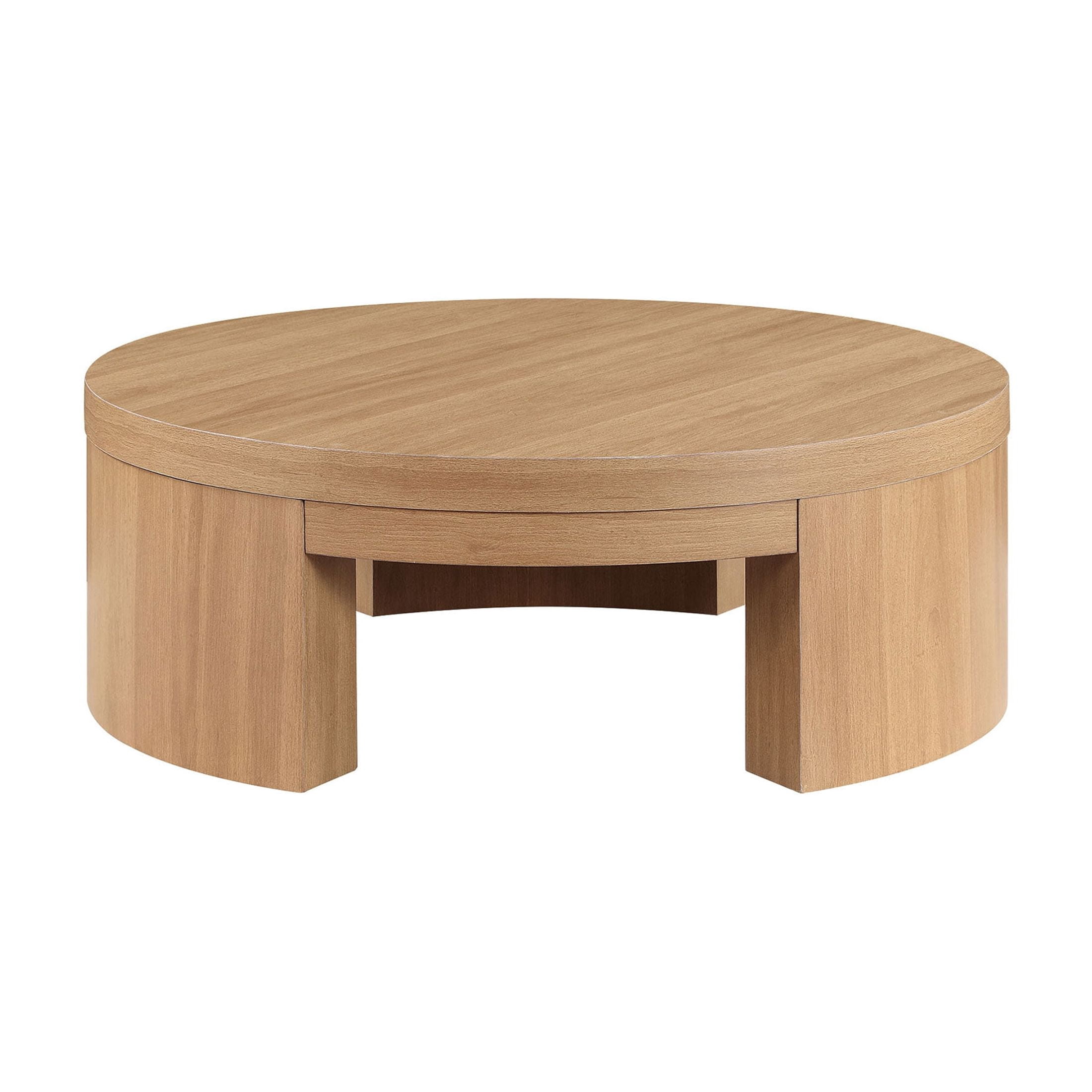 Beautiful Mod Round Coffee Table by Drew Barrymore, Warm Honey Finish