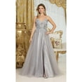 thumbnail image 5 of May Queen MQ2011 Juniors Womens Sleeveless V-Neck Floral Appliqued Sheer Bodice Gown, 5 of 10