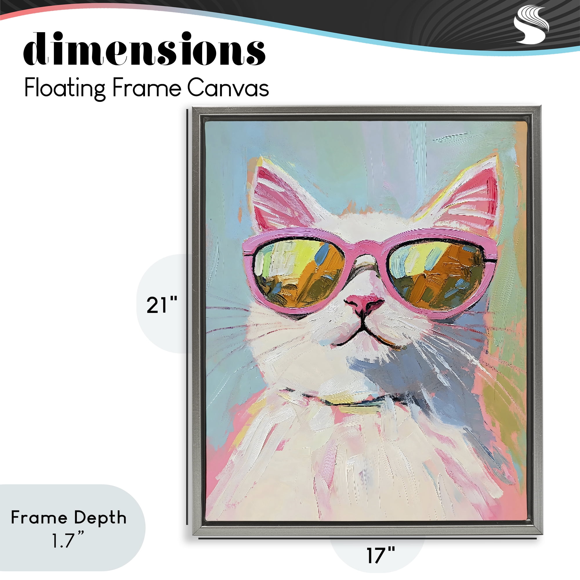 Stupell Industries Cool Cat in Sunglasses Gray Framed Floater Canvas Wall Art, design by The Prints Vibe