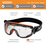 Muveen Protective Safety Goggles (SG220N): 30cm strap (Orange)