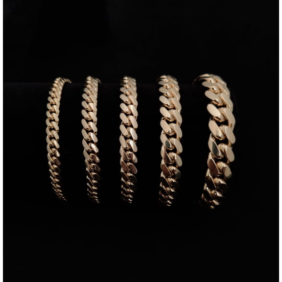 14K SOLID Gold 3mm-10mm Miami Cuban Chain Bracelet, Box Clasp Lock, Heavy Real 14K Yellow Gold,14k Bracelet, 14k gold Miami cuban Bracelet (Bracelet width:3; Bracelet length:7;)
