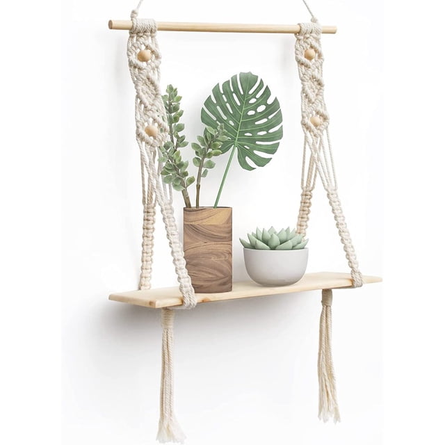 Hermoso estante de madera, marco, estilo bohemio, marco flotante decorativo, borlas, tejido a mano, sala de estar, baño, soporte para colgar