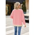 thumbnail image 3 of Women's Contrast Color Round Neck Slit Long Sleeve Loose Striped Sweatshirt, 3 of 3
