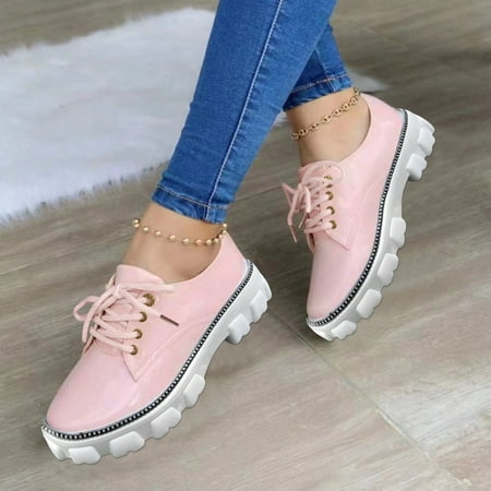 

WANYNG Ladies Fashion Solid Color Shoes Rhinestone Leather Lace Up Casual Leather Shoes