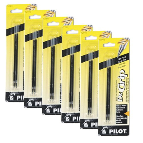 Pilot Dr. Grip Ballpoint Ink Refill, 2-Refills for Retractable Pens, Fine Point, 6-Pack, Black Ink (77210)