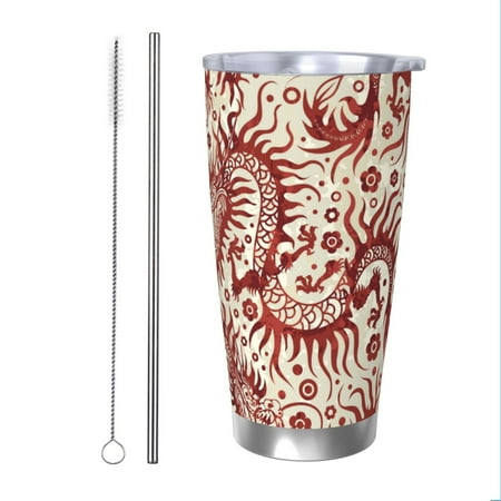 

Salouo Dragons1 Print 20oz Tumbler with Lid Stainless Steel Vacuum Insulated Tumbler Durable Insulated Coffee Mug Thermal Cup with Splash Proof Sliding Lid-Straw Two-piece Set