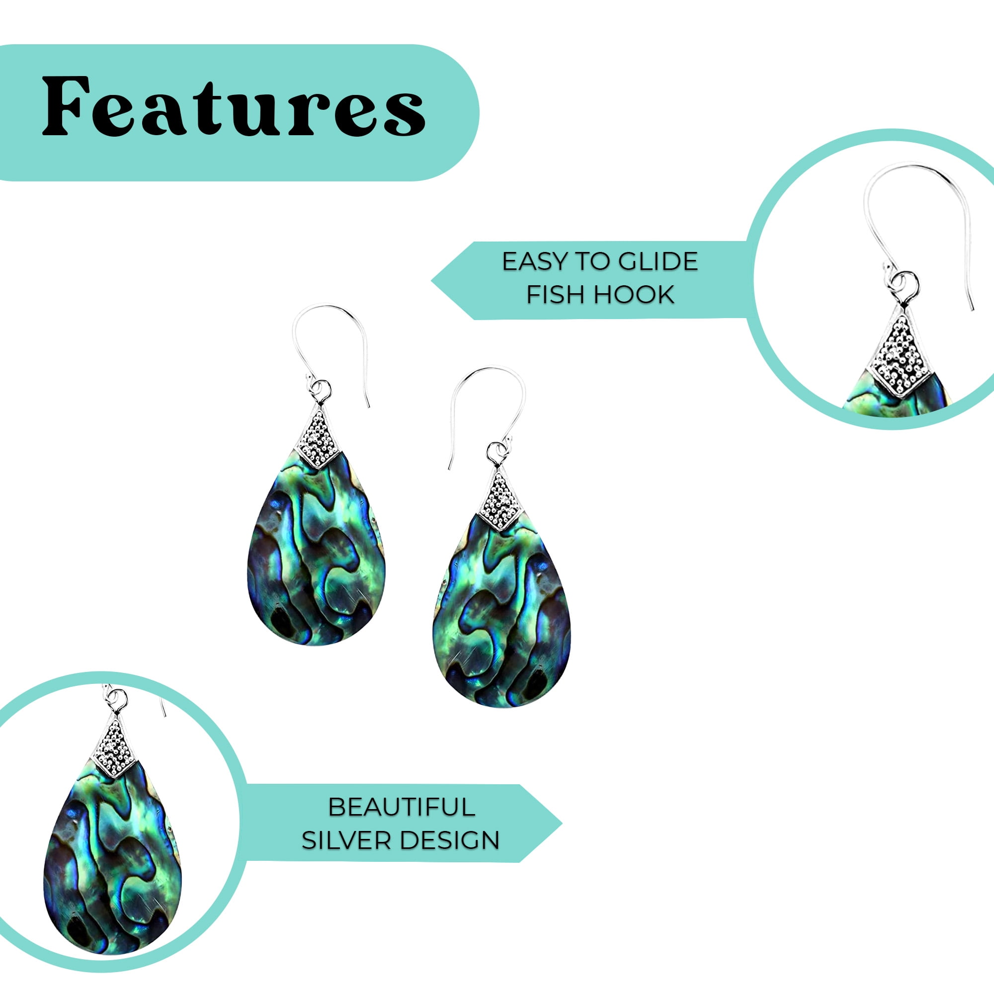 Abalone Shell Dangle Earrings for Women Sterling Silver 925 - Unique Vintage Beach Boho Earrings - Costume Jewelry Anniversary Engagement Birthday Christmas Gifts for Her
