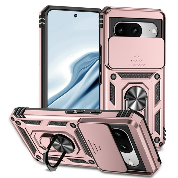 TECH CIRCLE for Google Pixel 8 5G 2023, Rugged Phone Case with Slide Camera Cover Kickstand TPU Bumper Drop Proof Durable Military Grade Protective Case Cover for Google Pixel 8 6.2",Rosegold