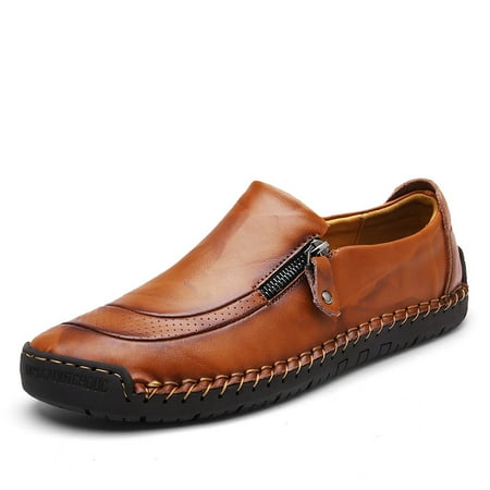 

Men‘s Loafer Shoes Casual Lightweight Handmade Stitching Zipper Outdoor Flat Shoes Men‘s Footwear