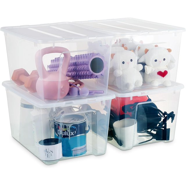 L Clear Plastic Storage Bins with Lids Stackable and Nestable Storage Boxes with Lids Large Plastic Storage Containers for Garage Closet Kitchen s