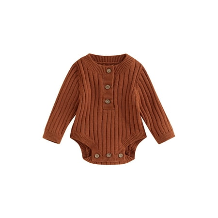 

Musuos Baby Boy Girl Knit Sweater Long Sleeve Button Romper Warm Pullover Tops