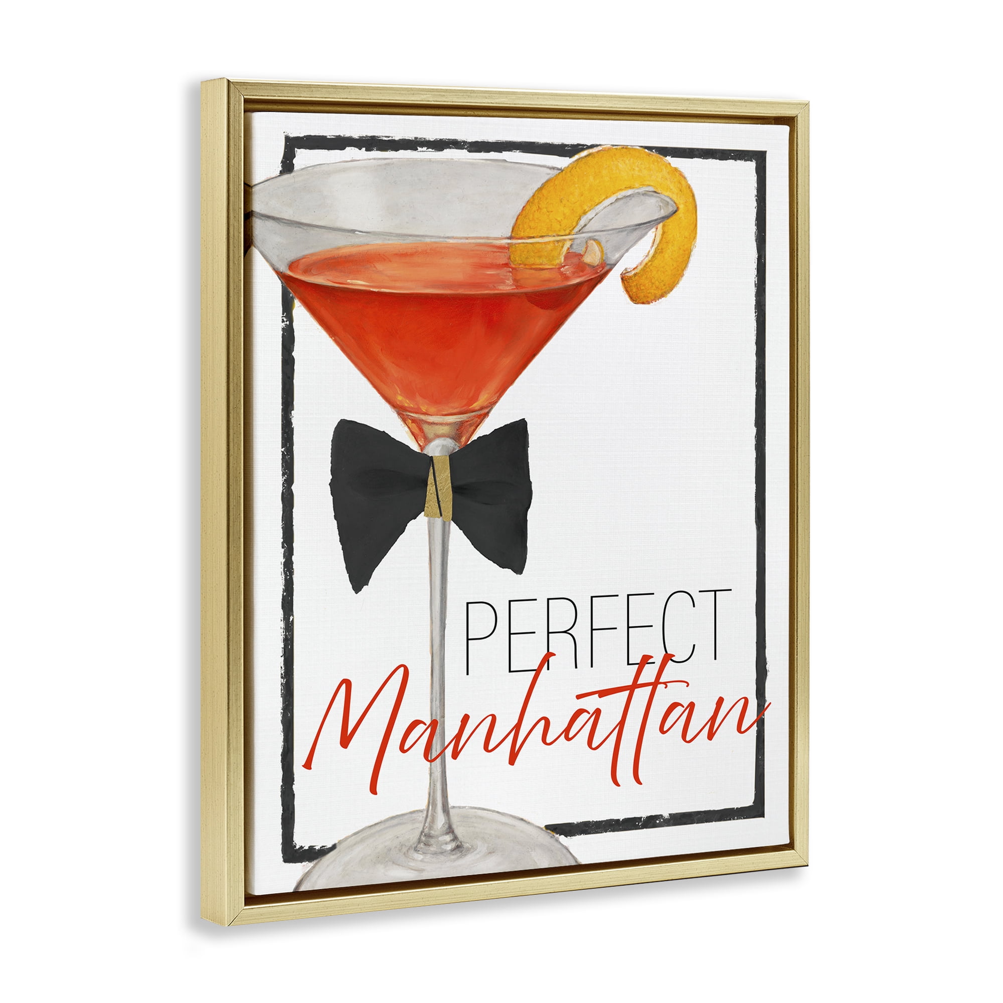 Stupell Industries Perfect Manhattan Cocktail Gold Framed Floater Canvas Wall Art, design by Lorenzo Collective
