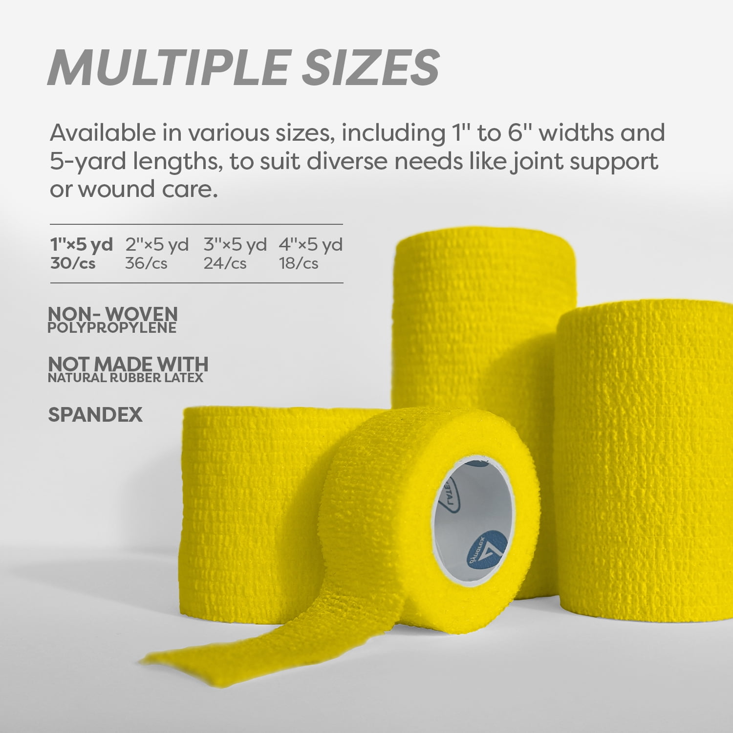 Dynarex Sensi-Wrap Self-Adhesive Bandages, 30-Pack, 1" x 5 yards, Yellow, Latex-Free, Colored Elastic Cohesive Athletic Tape, Tattoo Grip & Vet Wrap