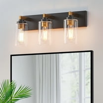 KAWOTI 20.5 in. 3-Light Black and Brushed Gold Vanity Light with Clear Glass Shade