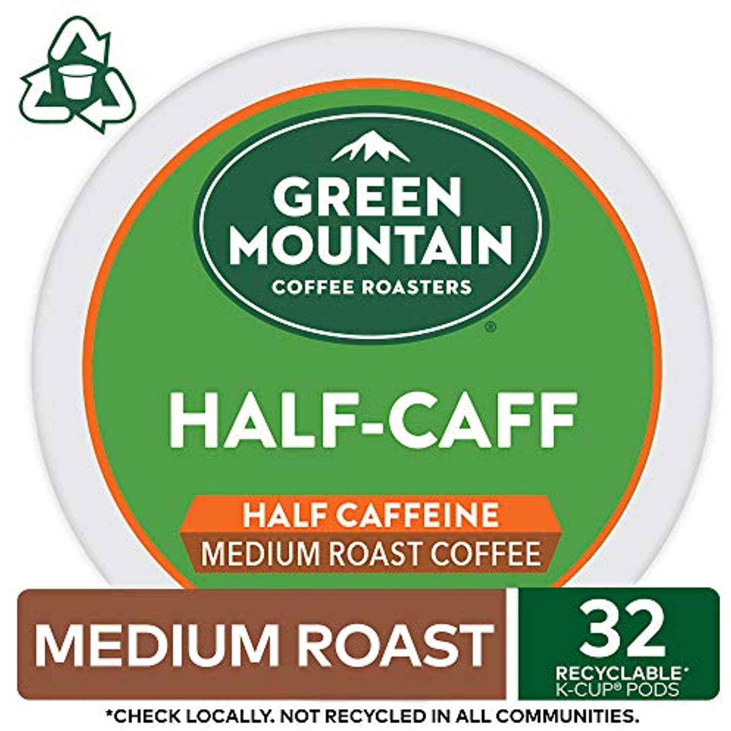 Green Mountain Coffee Roasters Half Caff Keurig Single-Serve K Cup Pods, Medium Roast Coffee, 32Count, Half Caff, 32Count