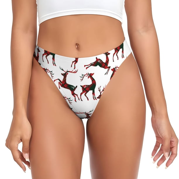 Fotbe Christmas Plaid Moose Tanga Sin Costuras para Mujer con Estampado – Panties Invisibles, Transpirables y Cómodos para Uso Diario-XX-Large