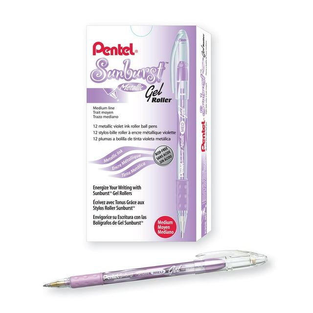 Bolígrafo de gel Pentel Sunburst metálico con punta de 0,8 mm, tinta violeta x12