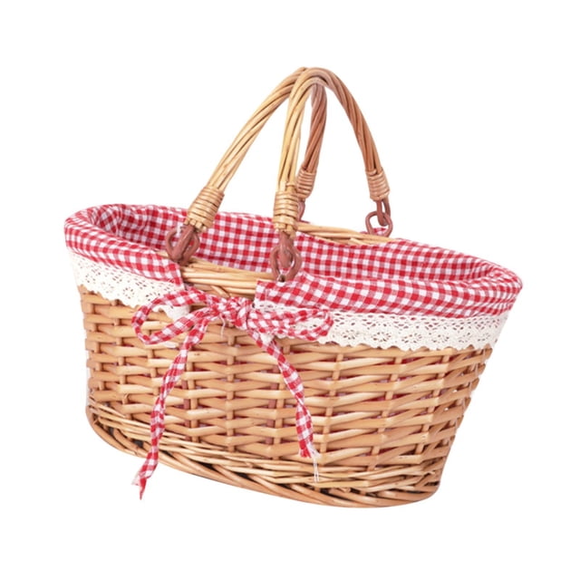 Canasta de picnic con mango para servir cesta de ratán Organizador casero hecho a mano Cesta de mimbre Cesta de frutas para la fiesta en el jardín del Rojo