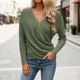 thumbnail image 2 of Women's Casual Knit Sweater Long Sleeve Solid Color V-Neck Criss Cross Shirts Fall Winter Stretchy Comfy Business Work Tops, 2 of 6