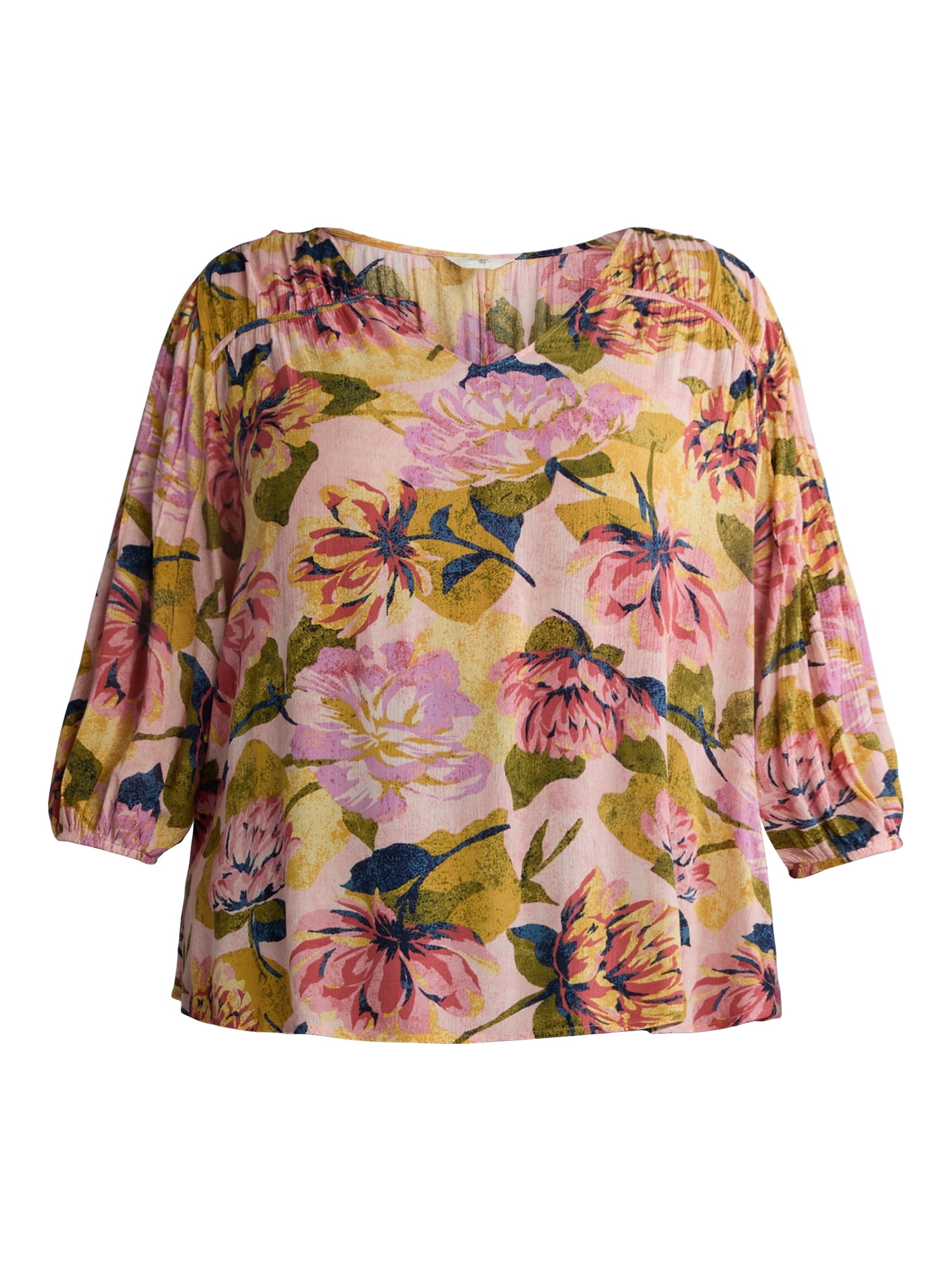 Terra & Sky Women's Plus Size Poet Sleeve Blouse, Sizes 0X-5X