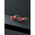 thumbnail image 4 of Gem Stone King 18K Yellow Gold Plated Silver Red Created Ruby Leverback Dangle Earrings for Women (4.00 Cttw, Gemstone July Birthstone, Oval 9X7MM), 4 of 5