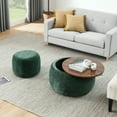 thumbnail image 6 of MDQMD  Green Round Ottoman with Storage Set of 2,Ottoman Coffee Table,with Removable Wood Tray,Handmade  Pleated Circle Fabric Storage, End Table & Footstool for Living Room, 6 of 8