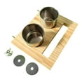 thumbnail image 3 of Comedero para pájaros, bebedero para jaula, cuenco de acero inoxidable para mascotas, percha de madera para animales Copa doble, 3 of 7