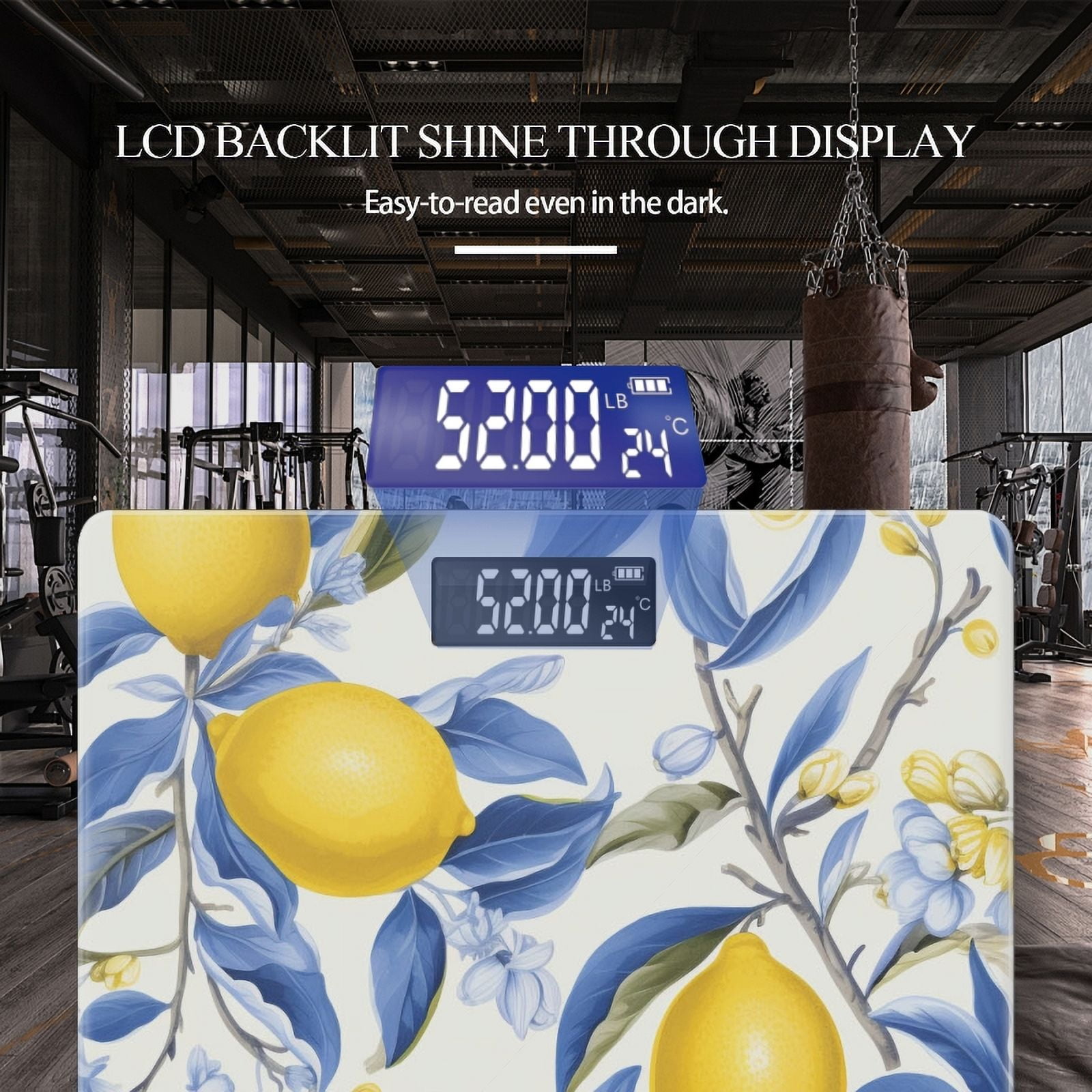 Bathroom Scale, Highly Accurate Digital Body Scale,Precisely Measures Weight up to 400 lbs-Lemon Tree With Lemons And Blue Flowers On White Background