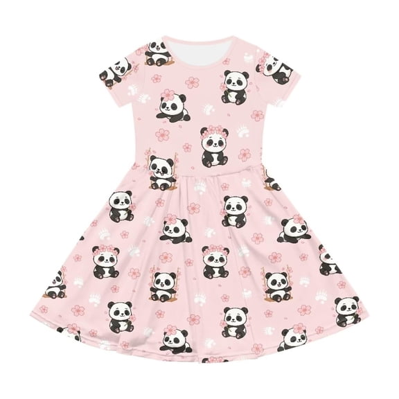 WhouRiu Girls Casual Cartoon Graphic Dresses Short Sleeve Crew Neck A Line Dress Kids Summer Comfortable Cute Everyday Sundress,5-6 Years