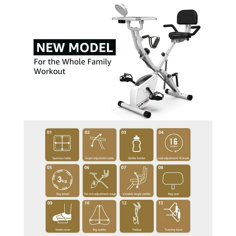 KURONO Home Exercise Bike Foldable Indoor Bike with Table 330 LB Capacity Seat Adjustments Walmart