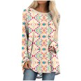 thumbnail image 1 of Pompotops Femmes Décontracté Vent Tribal Imprimé Manches Longues Col Rond Chandail Blouse T-shirt Hauts, 1 of 5