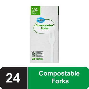 Great Value Disposable Compostable White Forks, 24 Count