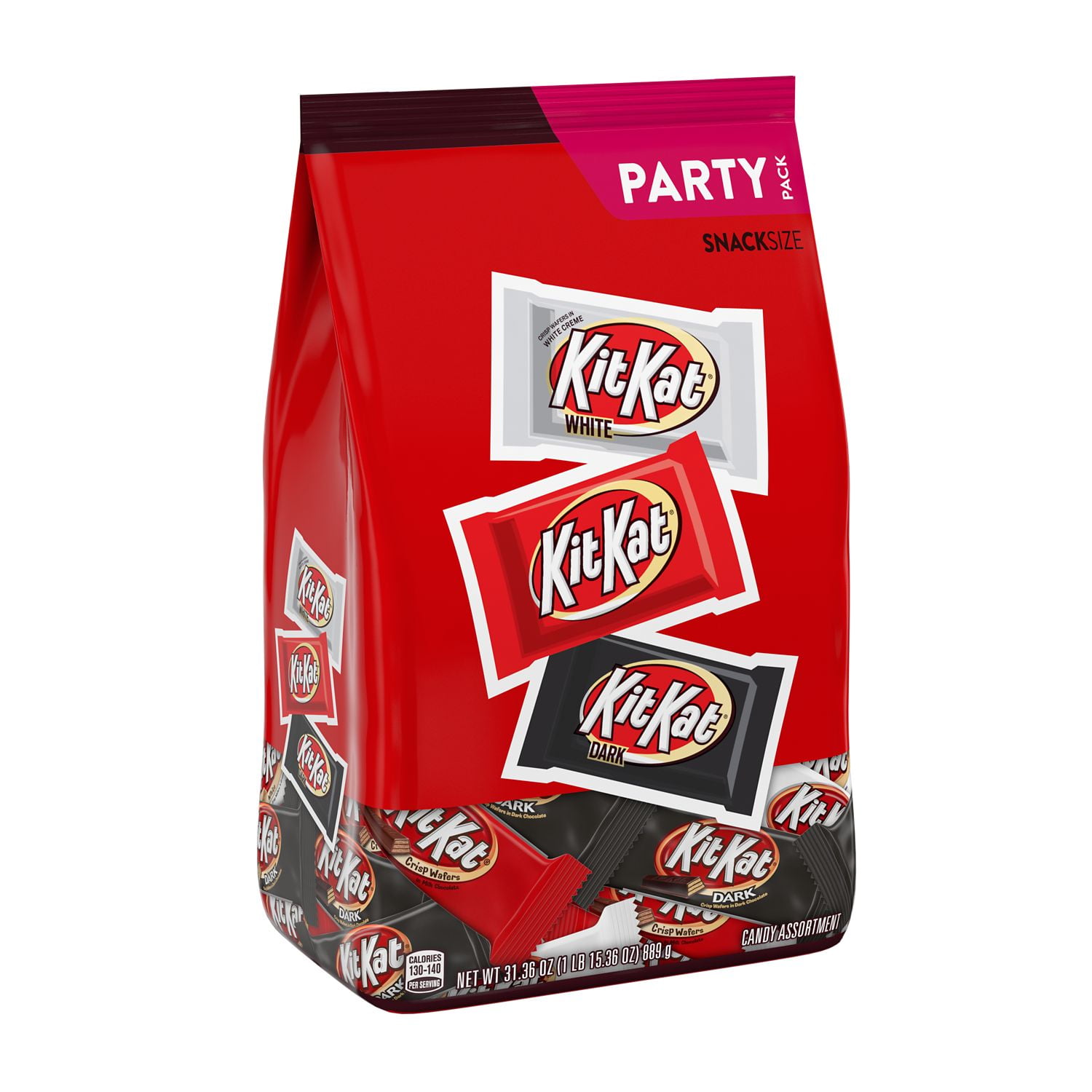 KITKAT KIT KAT®, Milk Chocolate, Dark Chocolate and White Creme Assorted Snack Size Candy Bars, Bulk, 31.36 oz, Party Bag