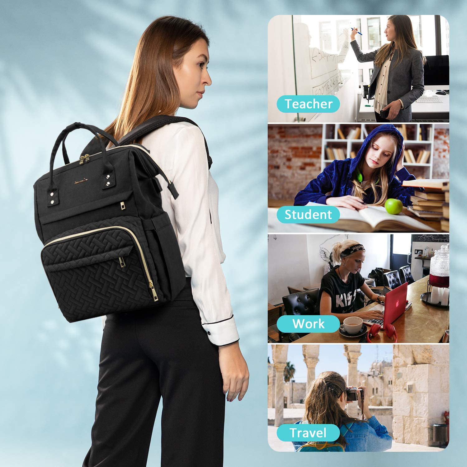 LOVEVOOK Laptop Backpack for Women Fashion Business Computer Backpacks Travel Bags Purse Student Bookbag Teacher Doctor Nurse Work Backpack with USB Port Fits 15.6-Inch Laptop Black 