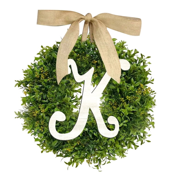 Xihbxyly Corona de Hojas Verdes, Diseño de Guirnalda con Alfabeto, Hojas Artificiales y Materiales de Madera, Decoración para Puerta de Entrada, Sala de Estar o Jardín, Uso Múltiple, Tamaño 36 X 36 C