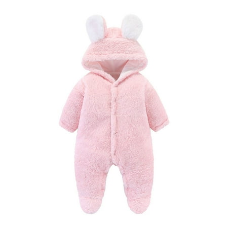

QWERTYU Infant Baby Hooded Clothes Romper for Girl Boy Winter Warm Long Sleeve Fleece Footies 3M-12M 80