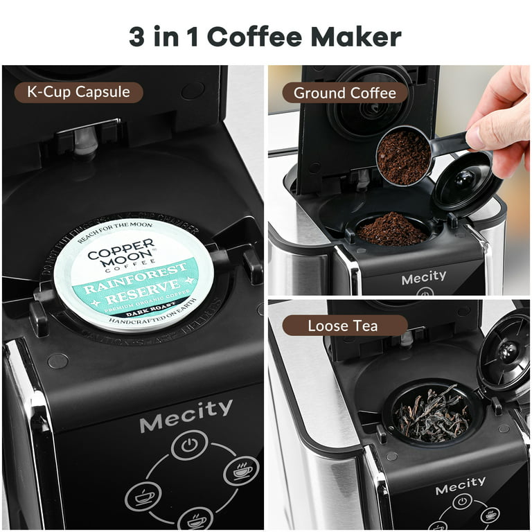 Great Choice Products Coffee Maker 3in1 Single Serve Coffee Machine, for K Pod Coffee Capsule Pod, Ground Coffee Brewer, Loose Tea Maker, 6 to 10 O