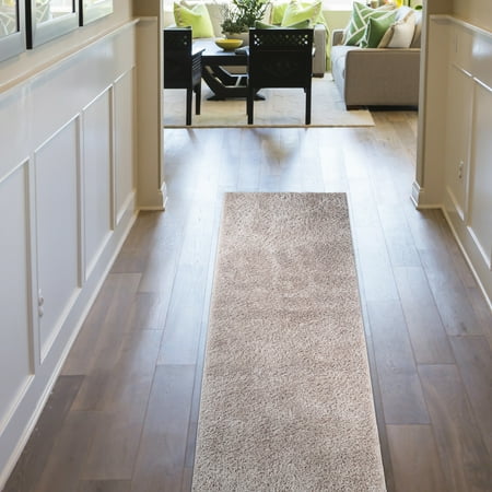 Superior Berlin Indoor Plush Shag Runner Rug, 2'7" x 8', Beige